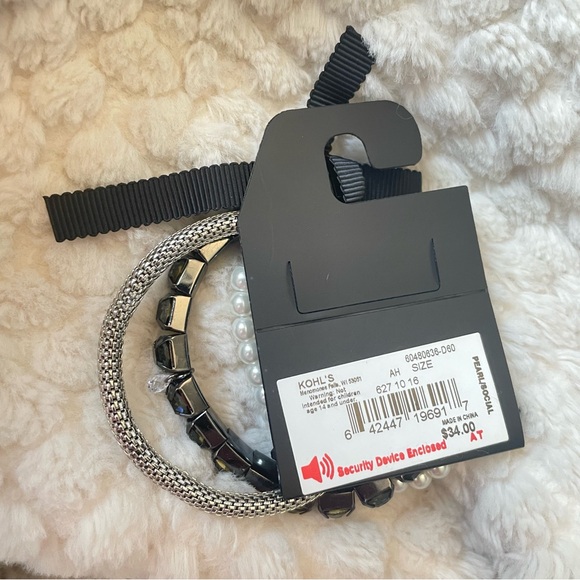 Simple Vera Vera Wang Black Silver Crystal Stone Set of Three Stretch Bracelet - Picture 9 of 15